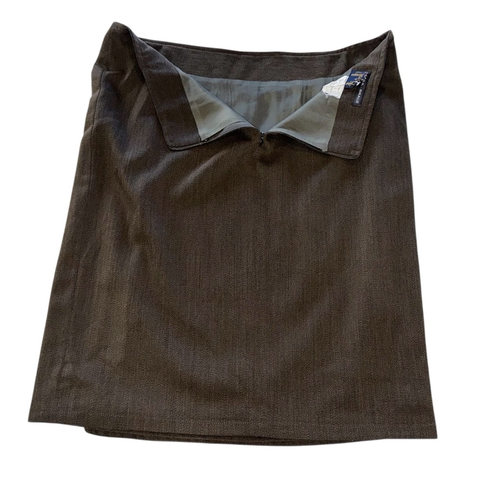 Mark Shale Skirt Super 120’s Wool Faux Wrap Khaki A-Line Made in Italy Sz 16/XL - Picture 5 of 8